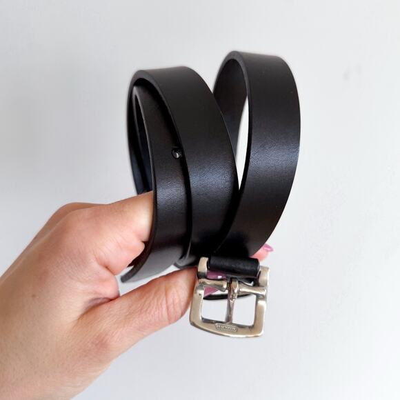 Coach Leather Classic Adjustable Square Buckle Belt Black L